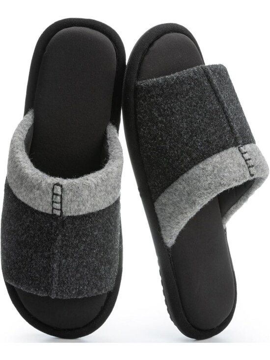 Men\'s Matte Black Cozy Memory Foam Anti Skid Soft Slip On House Slipper Shoes main image 4